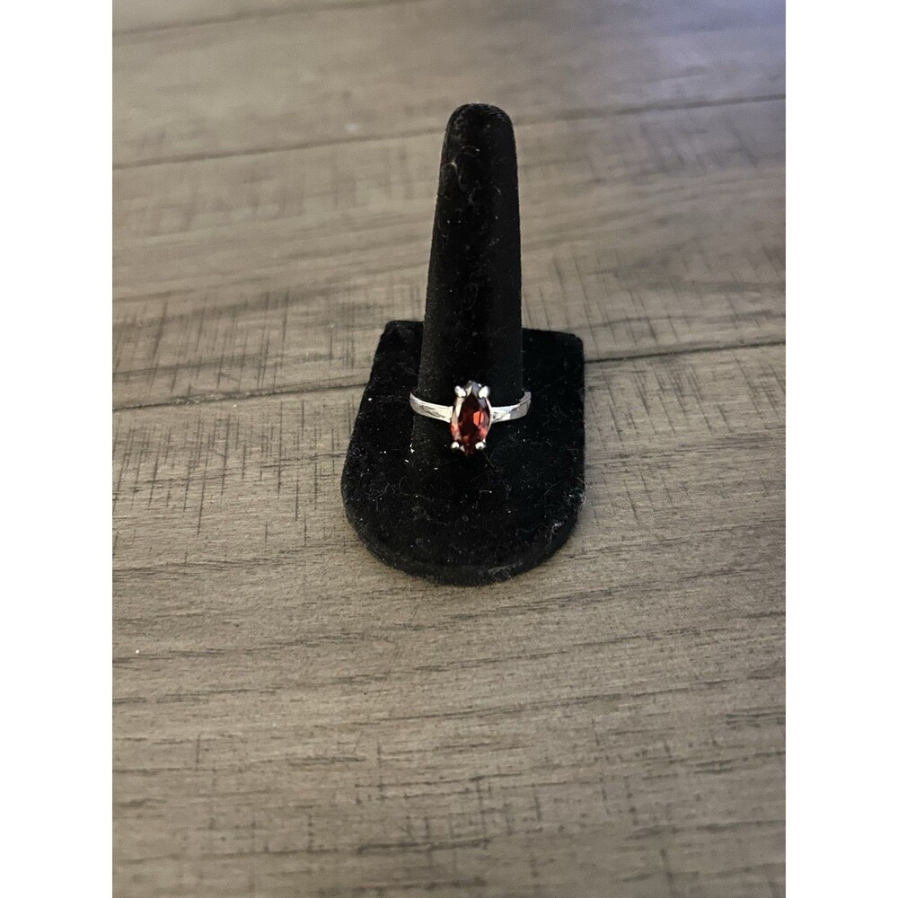 Silver Tone Ring With Amber Color Marquis Stone Size 8